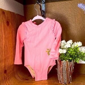 Pink long sleeve bathing suit, 18 to 24 months